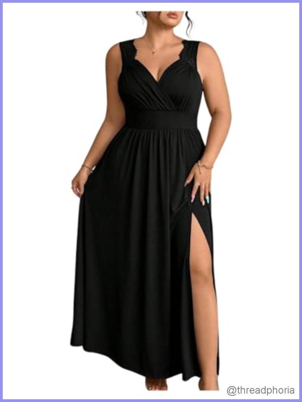 Plus Size Ruffle Lace Strap Sleeveless Wrap V Neck Maxi Dress